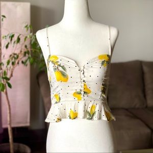 Lemons and Polka-Dot Button Up Cropped Tank